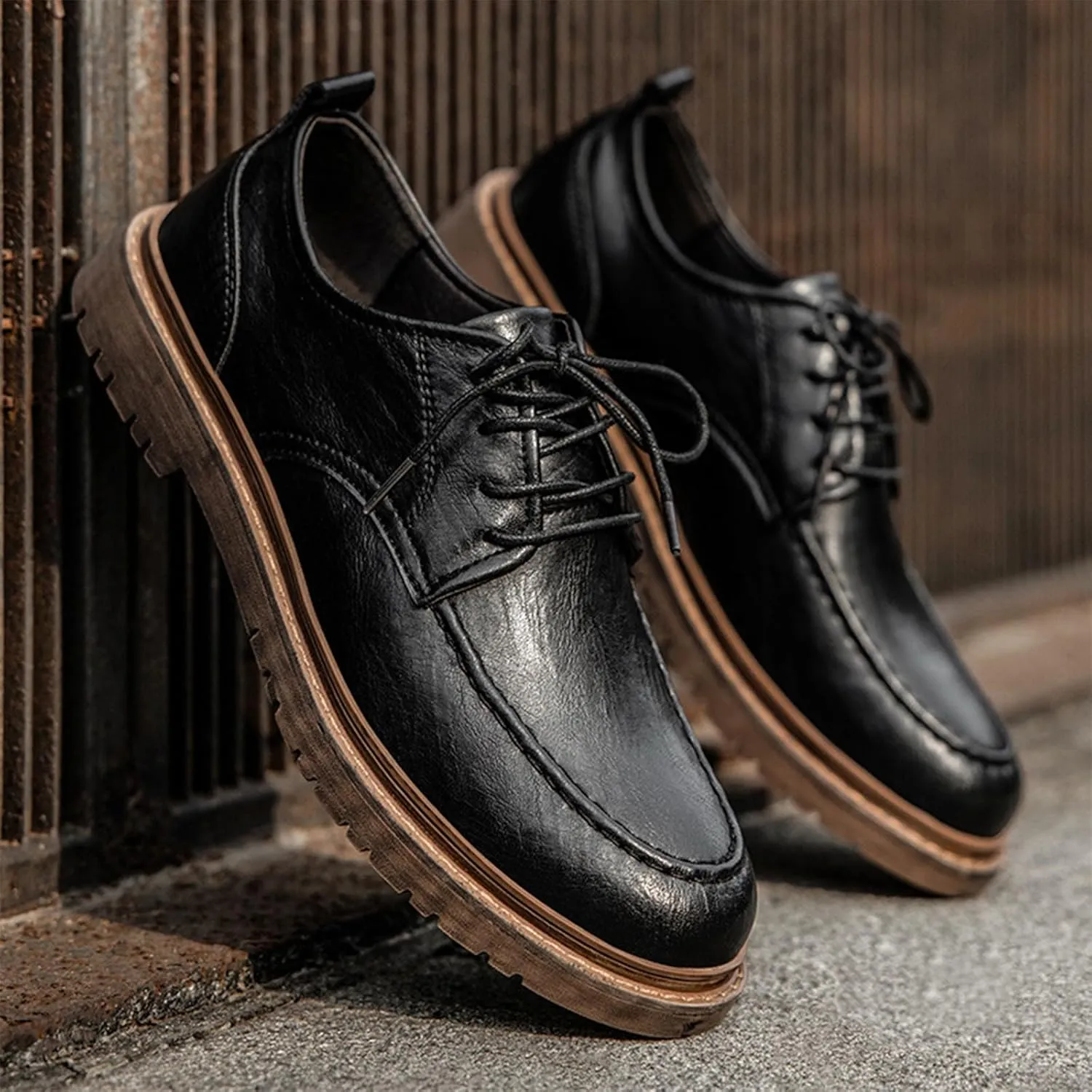 Mens Fashion Formal Retro Oxford Shoes Modern Comfort Slip-on Lace Up Sewing Oxford Sneakers Classic Casual British All-Match Driving Dress Loafer Shoes