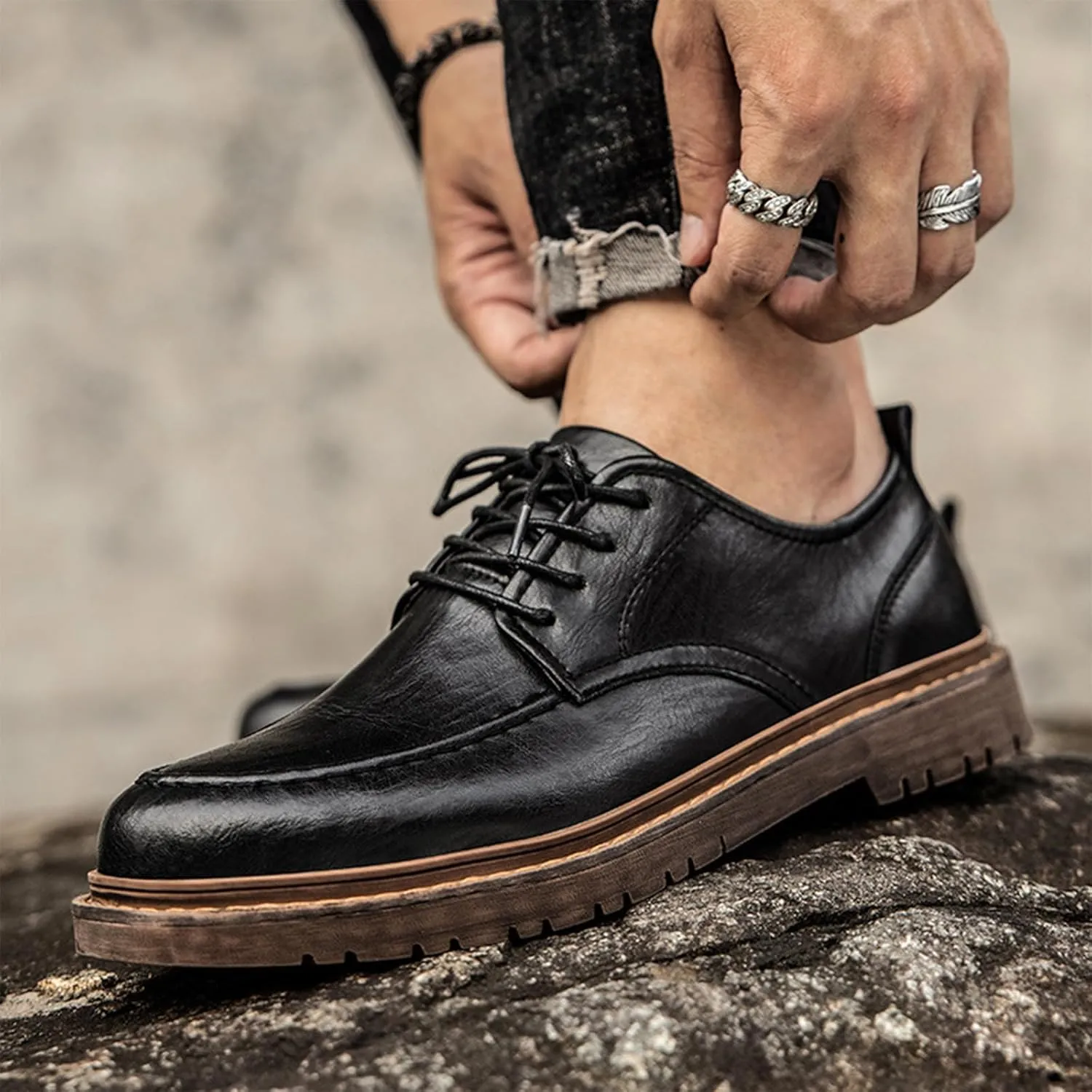 Mens Fashion Formal Retro Oxford Shoes Modern Comfort Slip-on Lace Up Sewing Oxford Sneakers Classic Casual British All-Match Driving Dress Loafer Shoes