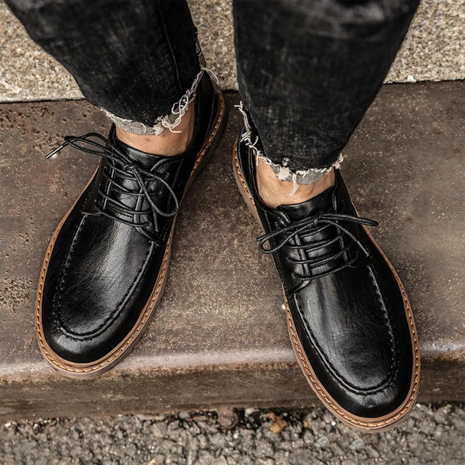 Mens Fashion Formal Retro Oxford Shoes Modern Comfort Slip-on Lace Up Sewing Oxford Sneakers Classic Casual British All-Match Driving Dress Loafer Shoes