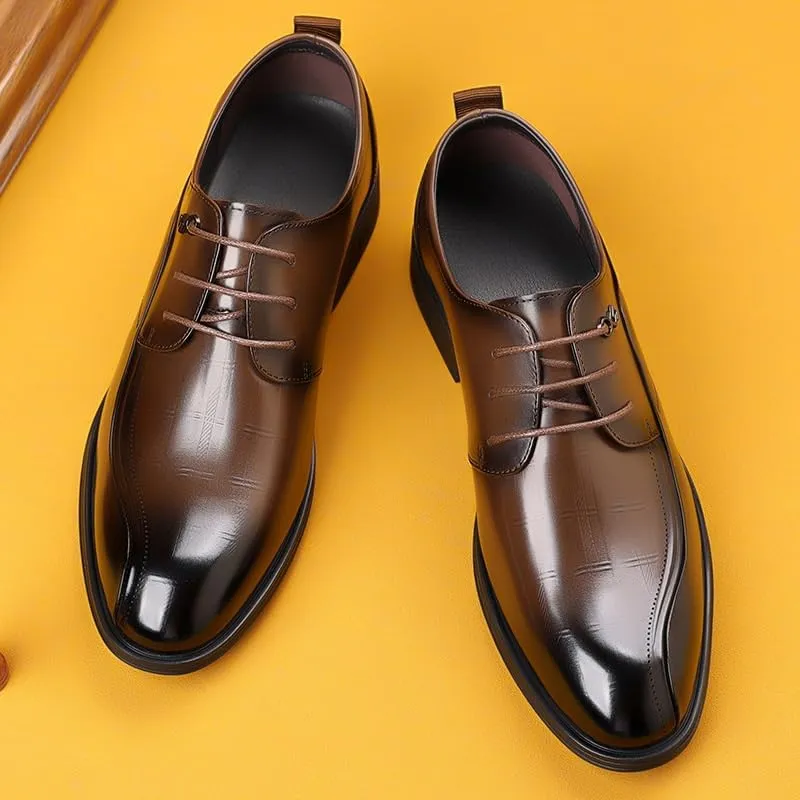 Men's Genuine Leather Platform Oxfords - Classic Lace Up Dress Shoes for Business and Formal Events
