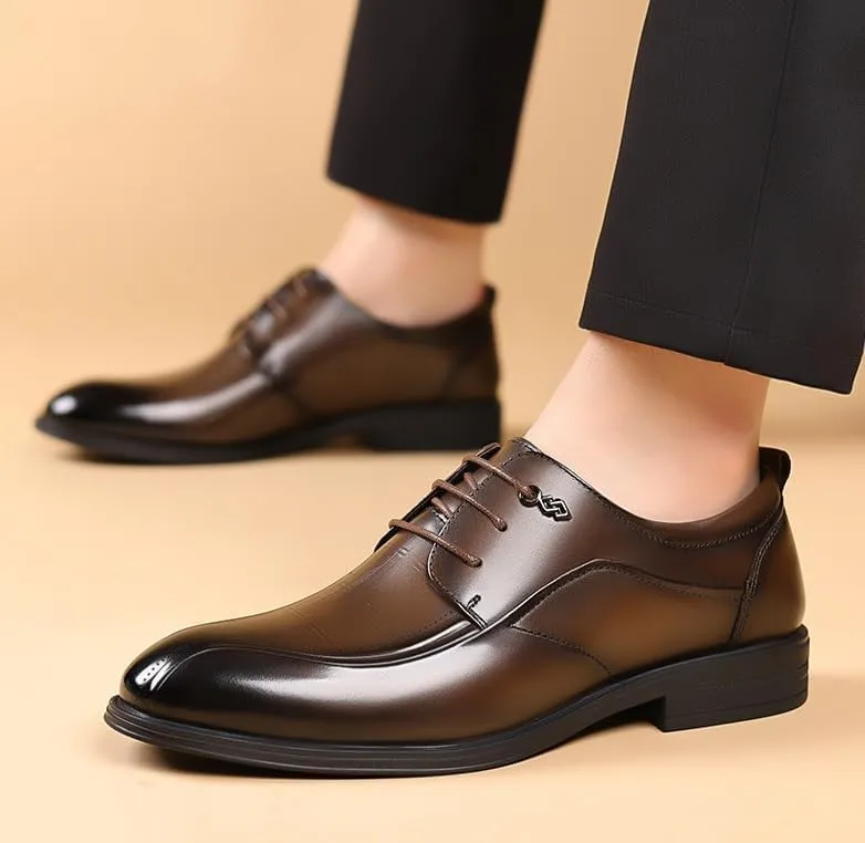 Men's Genuine Leather Platform Oxfords - Classic Lace Up Dress Shoes for Business and Formal Events
