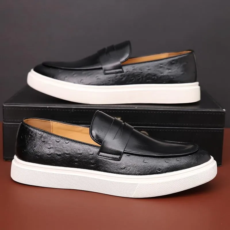 Men's Leather Chunky Platform Penny Loafers with Round Toe Design, Non-Slip Lug Sole for Office, Business, and Casual Wear