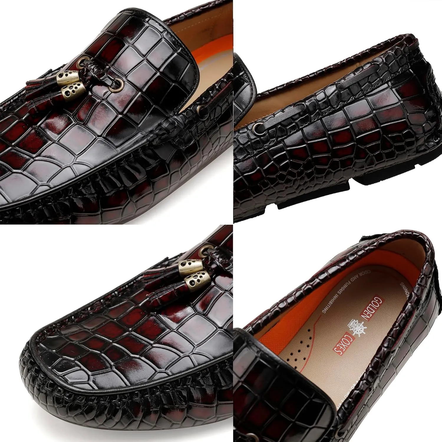 Men's Leather Penny Loafers, Casual Alligator Pattern Business Dress Shoes Slip on Driving Moccasins Loafer Shoes for Mens