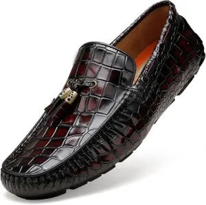 Men's Leather Penny Loafers, Casual Alligator Pattern Business Dress Shoes Slip on Driving Moccasins Loafer Shoes for Mens