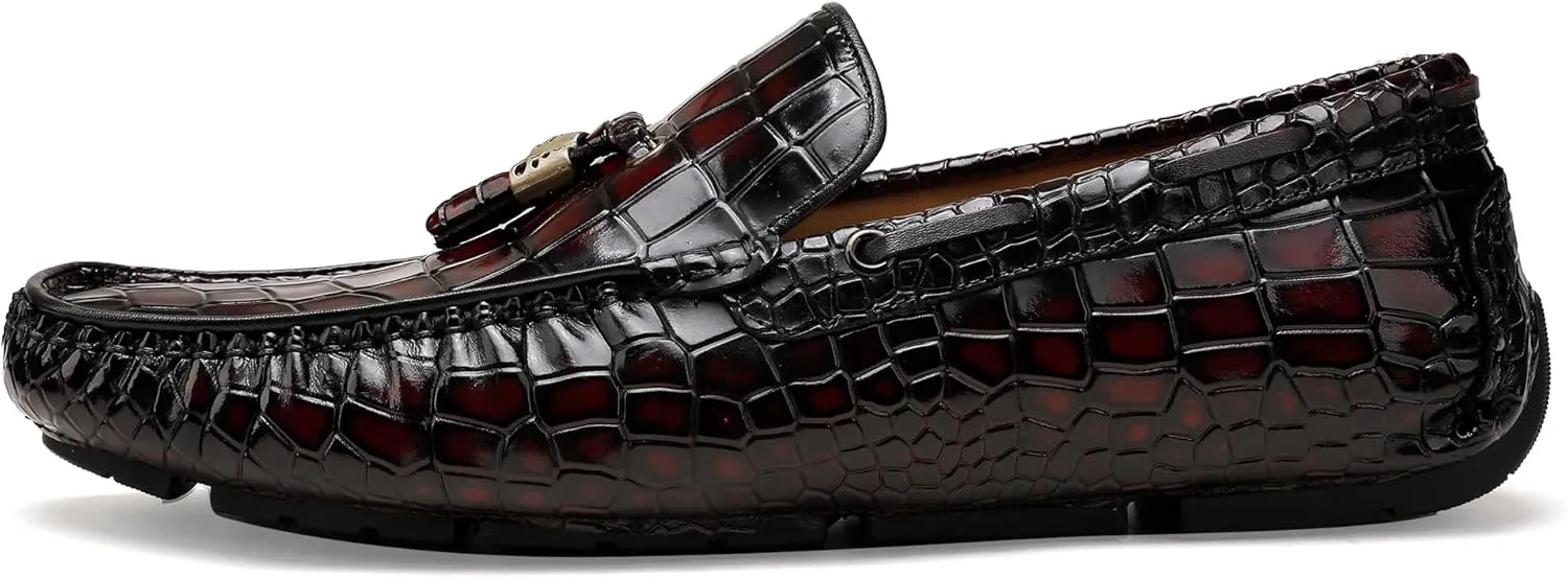 Men's Leather Penny Loafers, Casual Alligator Pattern Business Dress Shoes Slip on Driving Moccasins Loafer Shoes for Mens