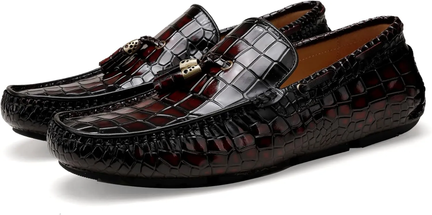 Men's Leather Penny Loafers, Casual Alligator Pattern Business Dress Shoes Slip on Driving Moccasins Loafer Shoes for Mens