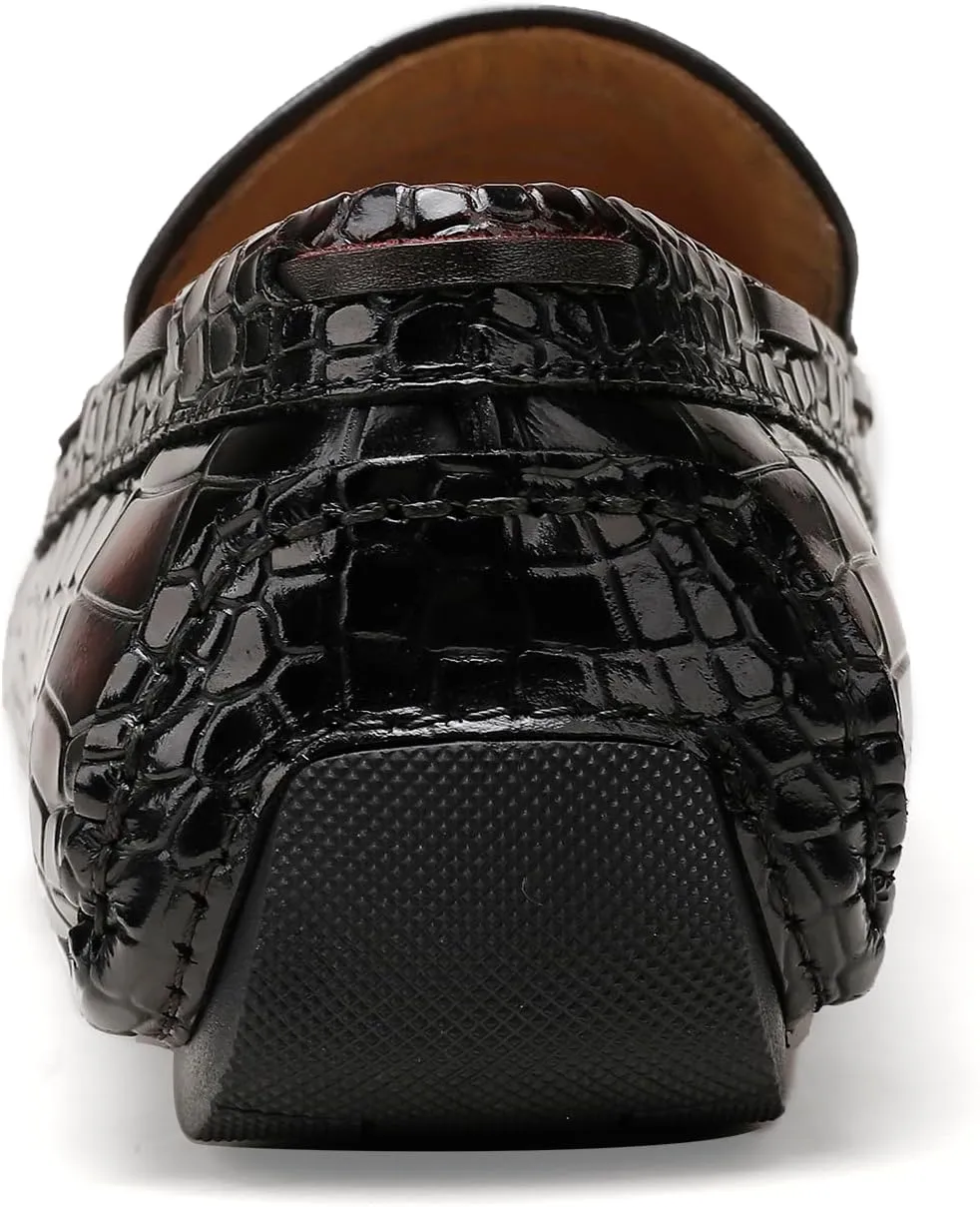 Men's Leather Penny Loafers, Casual Alligator Pattern Business Dress Shoes Slip on Driving Moccasins Loafer Shoes for Mens