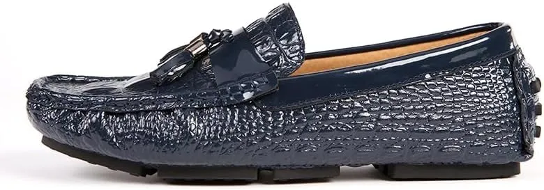 Men's Loafers Shoes Round Toe PU Leather Crocodile Print Tassel Driving Loafers Flexible Slip Resistant Anti-Slip Fashion Classic Slip-on