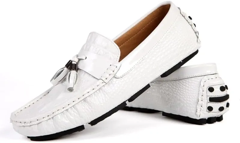 Men's Loafers Shoes Round Toe PU Leather Crocodile Print Tassel Driving Loafers Flexible Slip Resistant Anti-Slip Fashion Classic Slip-on