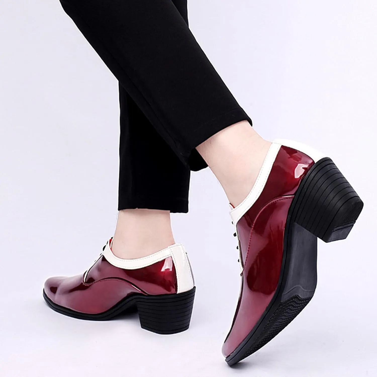 Men's Patent Leather Lace up Block Heel Oxford Shoes Pointed Toe Chunky Low Heel Two Tone Business Dress Loafers Business Derby Shoes Office Prom Evening Wedding Shoes