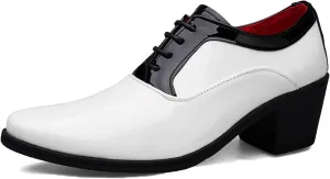 Men's Patent Leather Lace up Block Heel Oxford Shoes Pointed Toe Chunky Low Heel Two Tone Business Dress Loafers Business Derby Shoes Office Prom Evening Wedding Shoes