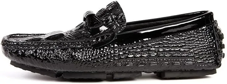 Men's Round Toe Crocodile Print Loafers - Lightweight, Comfortable Driving Shoes with Slip-Resistant Sole for Prom, Outdoor, and Casual Wear
