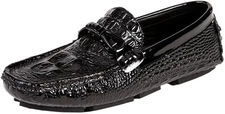 Men's Round Toe Crocodile Print Loafers - Lightweight, Comfortable Driving Shoes with Slip-Resistant Sole for Prom, Outdoor, and Casual Wear