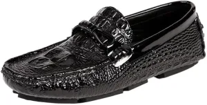 Men's Round Toe Crocodile Print Loafers - Lightweight, Comfortable Driving Shoes with Slip-Resistant Sole for Prom, Outdoor, and Casual Wear