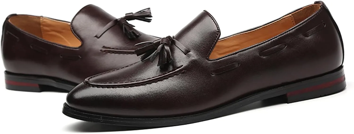 Men's Slip-On Soft Leather Tassels Loafers Fashion Casual Flats Moccasin Shoes for Business Formal Work Office Dress Penny Shoes