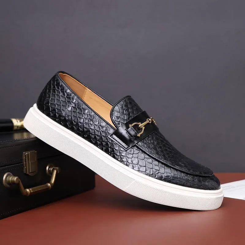 Men's Stylish Leather Penny Loafers with Chunky Platform, Non-Slip Lug Sole, and Round Toe Design for Casual and Business Wear