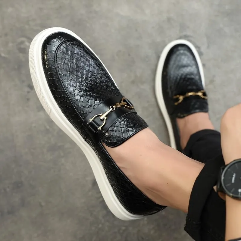 Men's Stylish Leather Penny Loafers with Chunky Platform, Non-Slip Lug Sole, and Round Toe Design for Casual and Business Wear