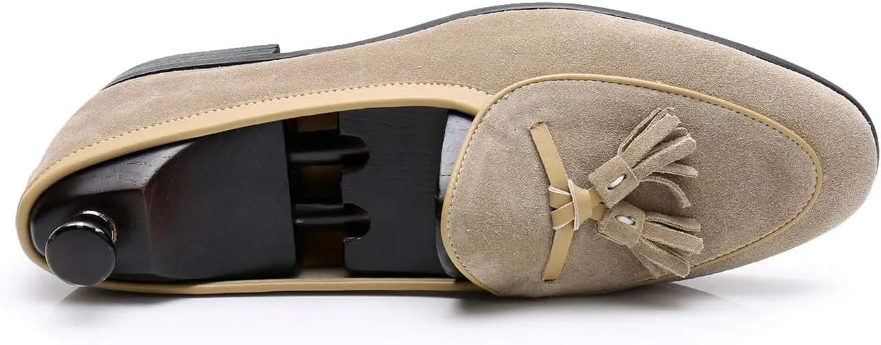 Men's Suede Tassel Loafers - Slip-On Dress Shoes for Casual, Business, Wedding & Prom - Modern Penny Loafers for Suits & Tuxedos