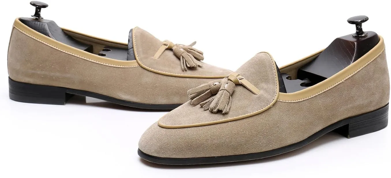 Men's Suede Tassel Loafers - Slip-On Dress Shoes for Casual, Business, Wedding & Prom - Modern Penny Loafers for Suits & Tuxedos