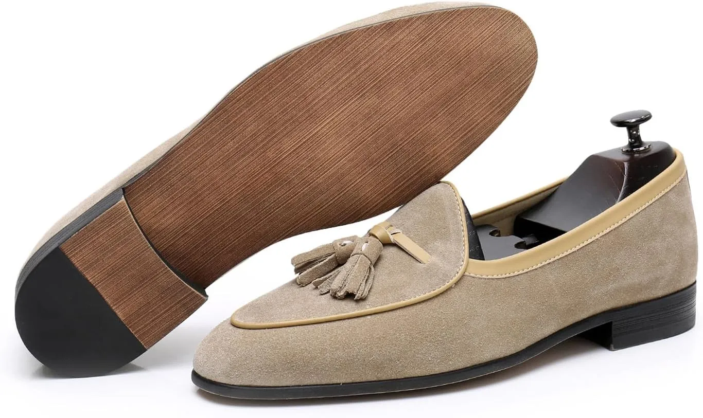 Men's Suede Tassel Loafers - Slip-On Dress Shoes for Casual, Business, Wedding & Prom - Modern Penny Loafers for Suits & Tuxedos