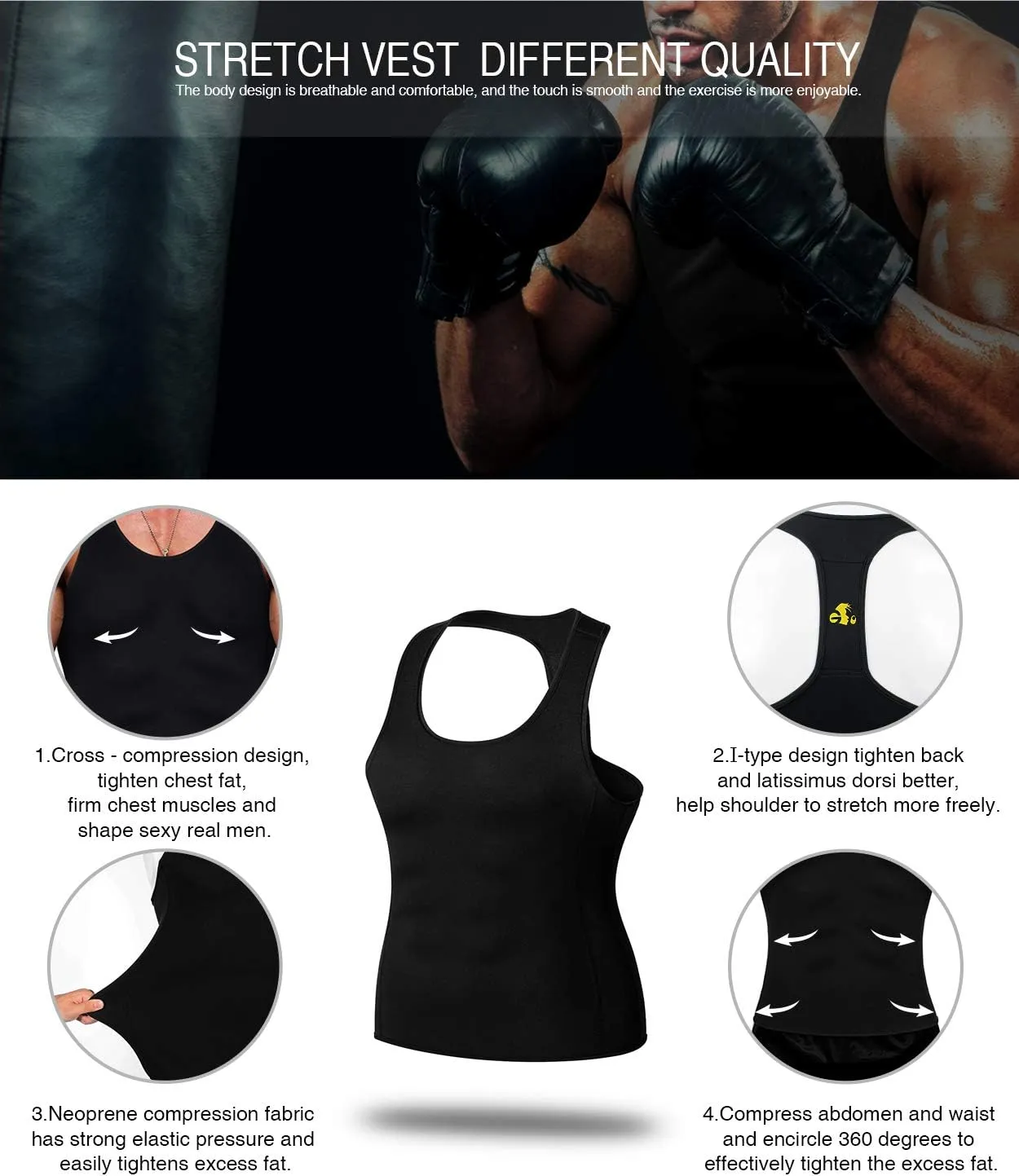 Men's Sweat Absorbing Sauna Suit Waist Trainer Neoprene Shaped Top Compression Training Fitness Shirt