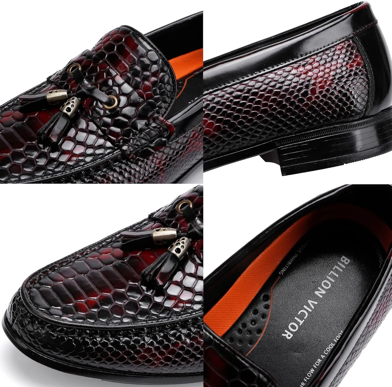Men's Tassel Dress Shoes, Fashion Crocodile Printed Classic Leather Slip on Loafers Tassel Shoes