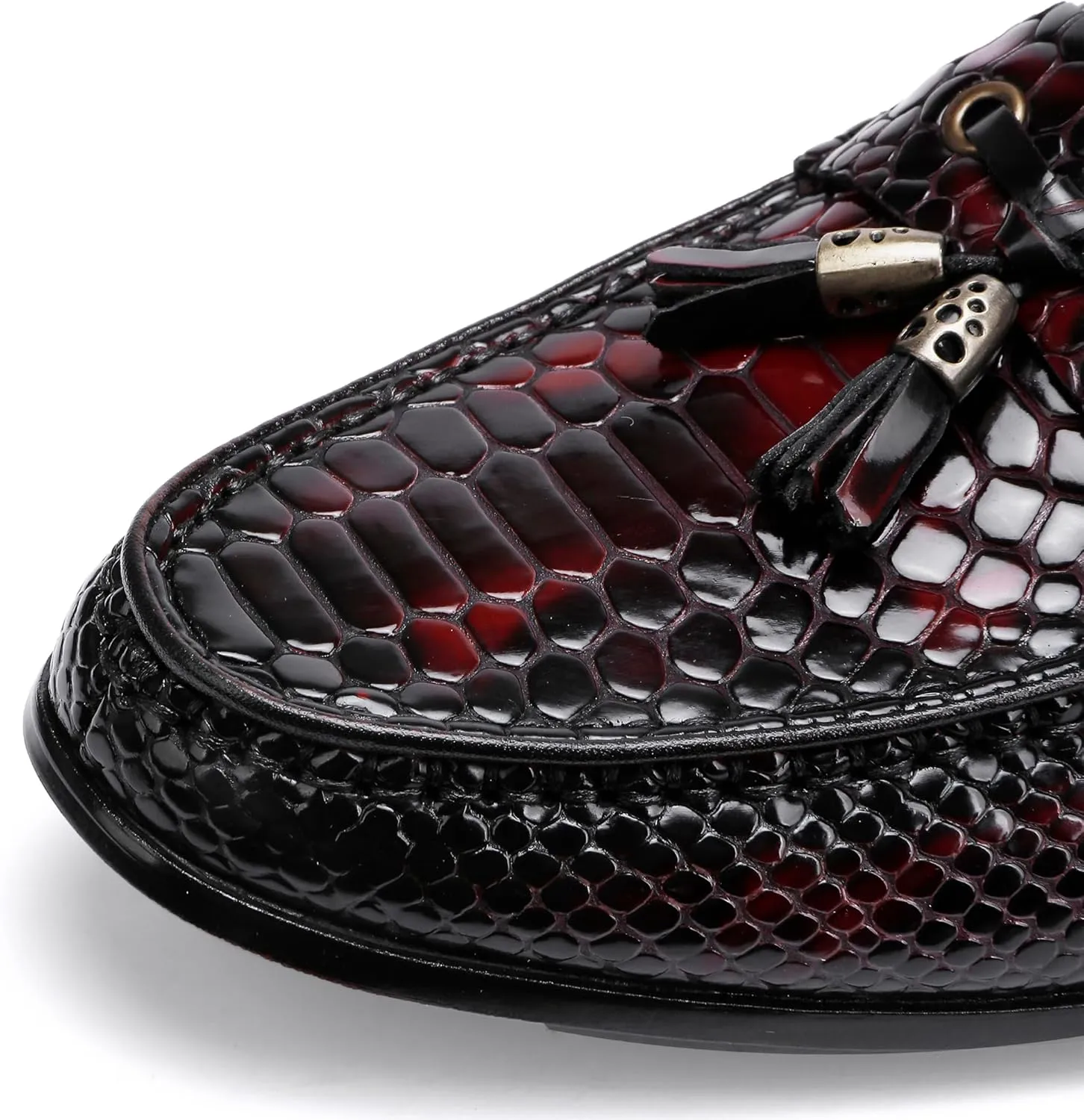 Men's Tassel Dress Shoes, Fashion Crocodile Printed Classic Leather Slip on Loafers Tassel Shoes