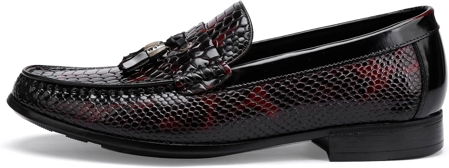 Men's Tassel Dress Shoes, Fashion Crocodile Printed Classic Leather Slip on Loafers Tassel Shoes