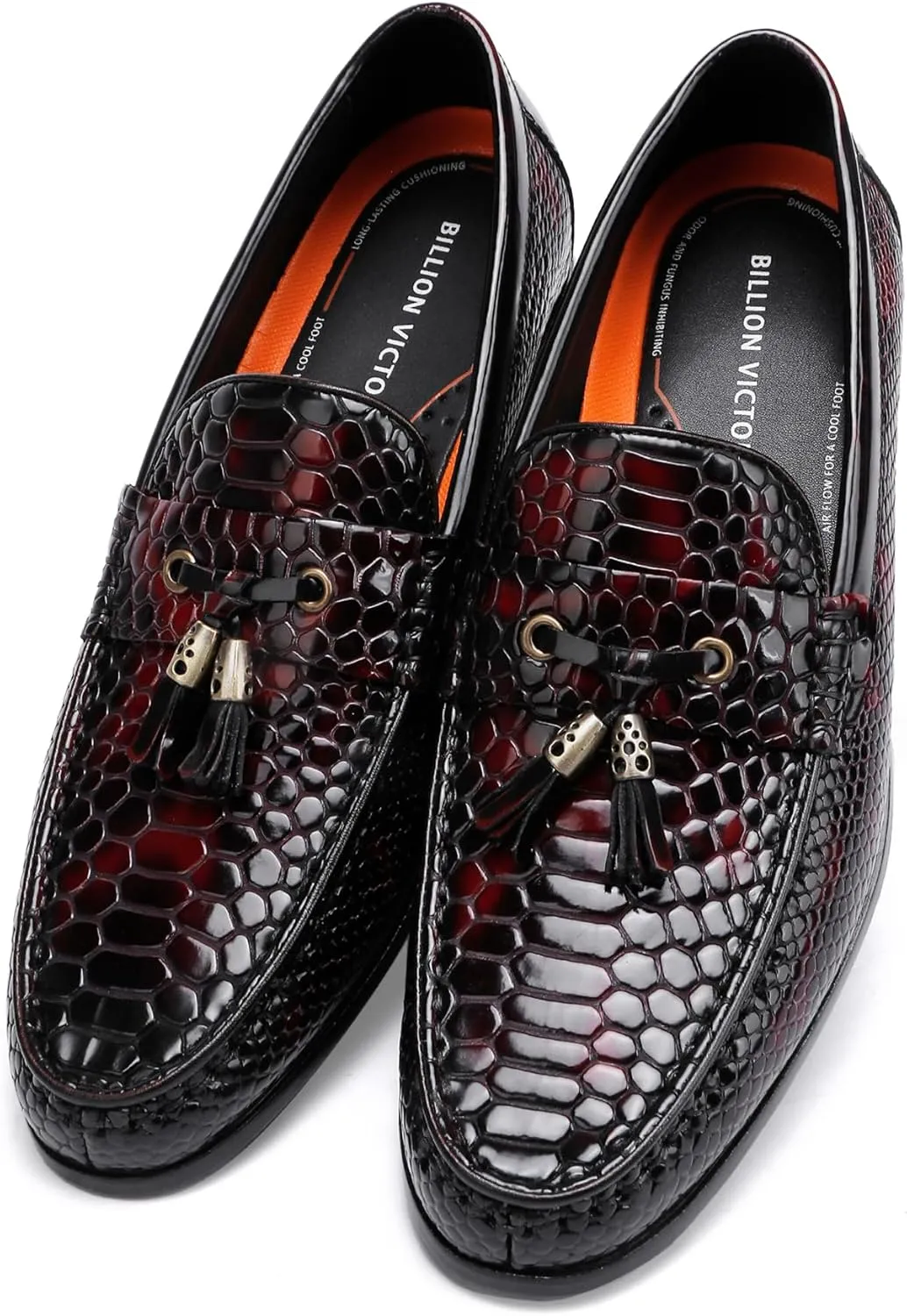 Men's Tassel Dress Shoes, Fashion Crocodile Printed Classic Leather Slip on Loafers Tassel Shoes