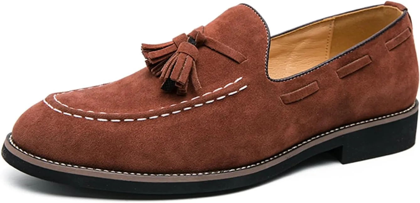 Men's Tassel Suede Slip-on Loafers Vintage Noble Velvet Pointed Toe Flats Smoking Slippers Prom Party Wedding Penny Shoes