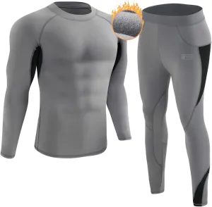Men’s Thermal Underwear Set, Winter Fleece Lined Sport Long Johns Base Layer Quick Drying Thermo for Hunting Skiing