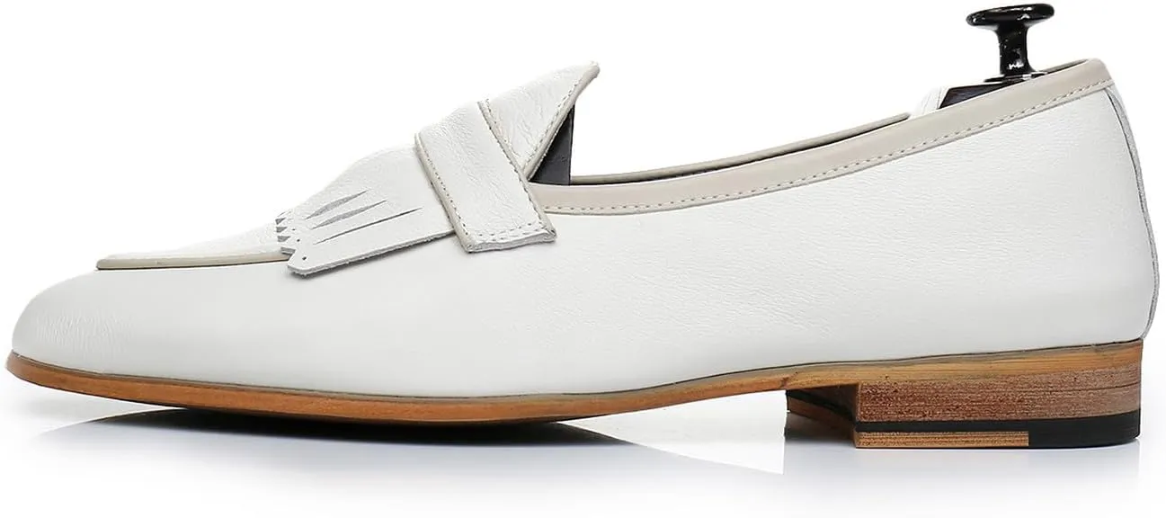 Mens White Dress Shoes Slip On Penny Loafers Causal Modern Genuine Leather Mocasines Fashion Prom Wedding Business Suit Shoes Tuxedo Shoes for Men