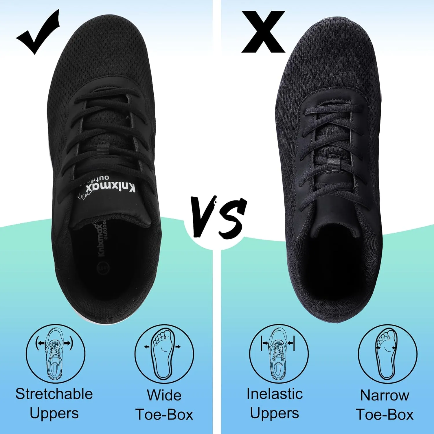 Men’s Wide Shoes for Walking Wide Width Diabetic Shoes Cushioning Road Running Shoes for Flat Feet Arch Fit Heel Pain Relief Black/White