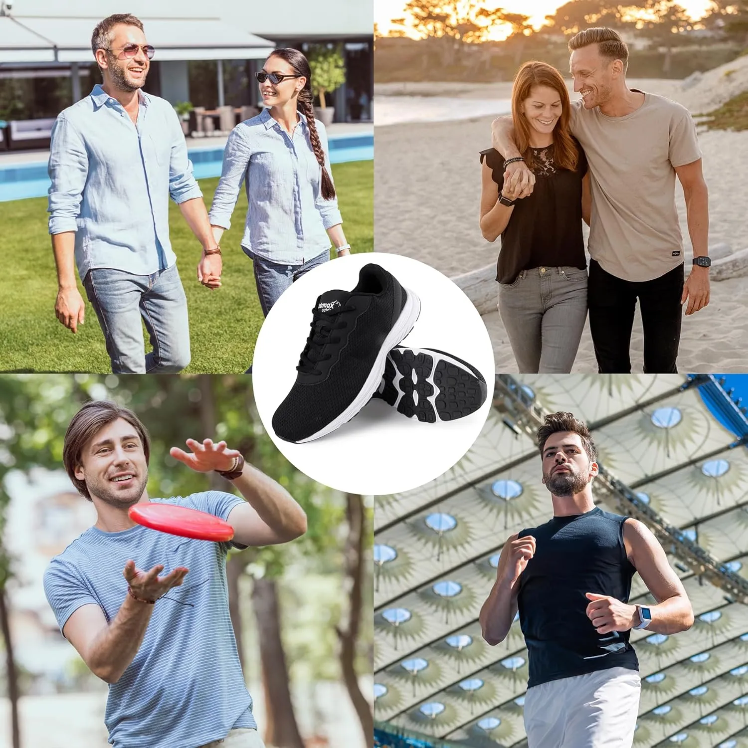 Men’s Wide Shoes for Walking Wide Width Diabetic Shoes Cushioning Road Running Shoes for Flat Feet Arch Fit Heel Pain Relief Black/White