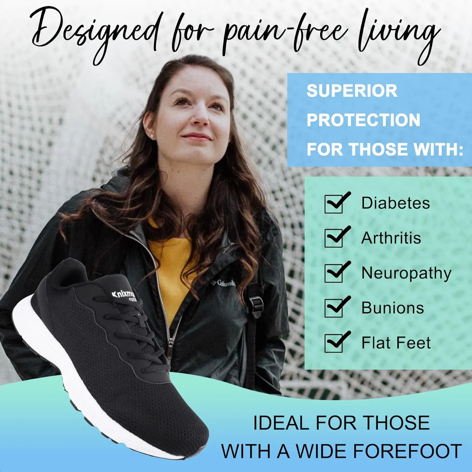 Men’s Wide Shoes for Walking Wide Width Diabetic Shoes Cushioning Road Running Shoes for Flat Feet Arch Fit Heel Pain Relief Black/White