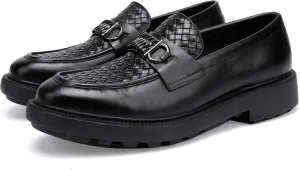 Men's Woven Dress Shoes Leather Casual Slip On Breathable Penny Loafers for Men