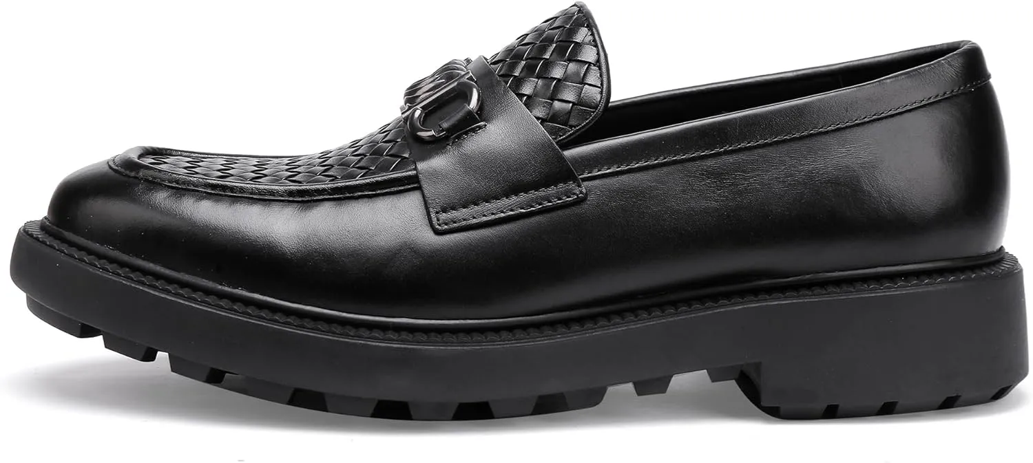 Men's Woven Dress Shoes Leather Casual Slip On Breathable Penny Loafers for Men