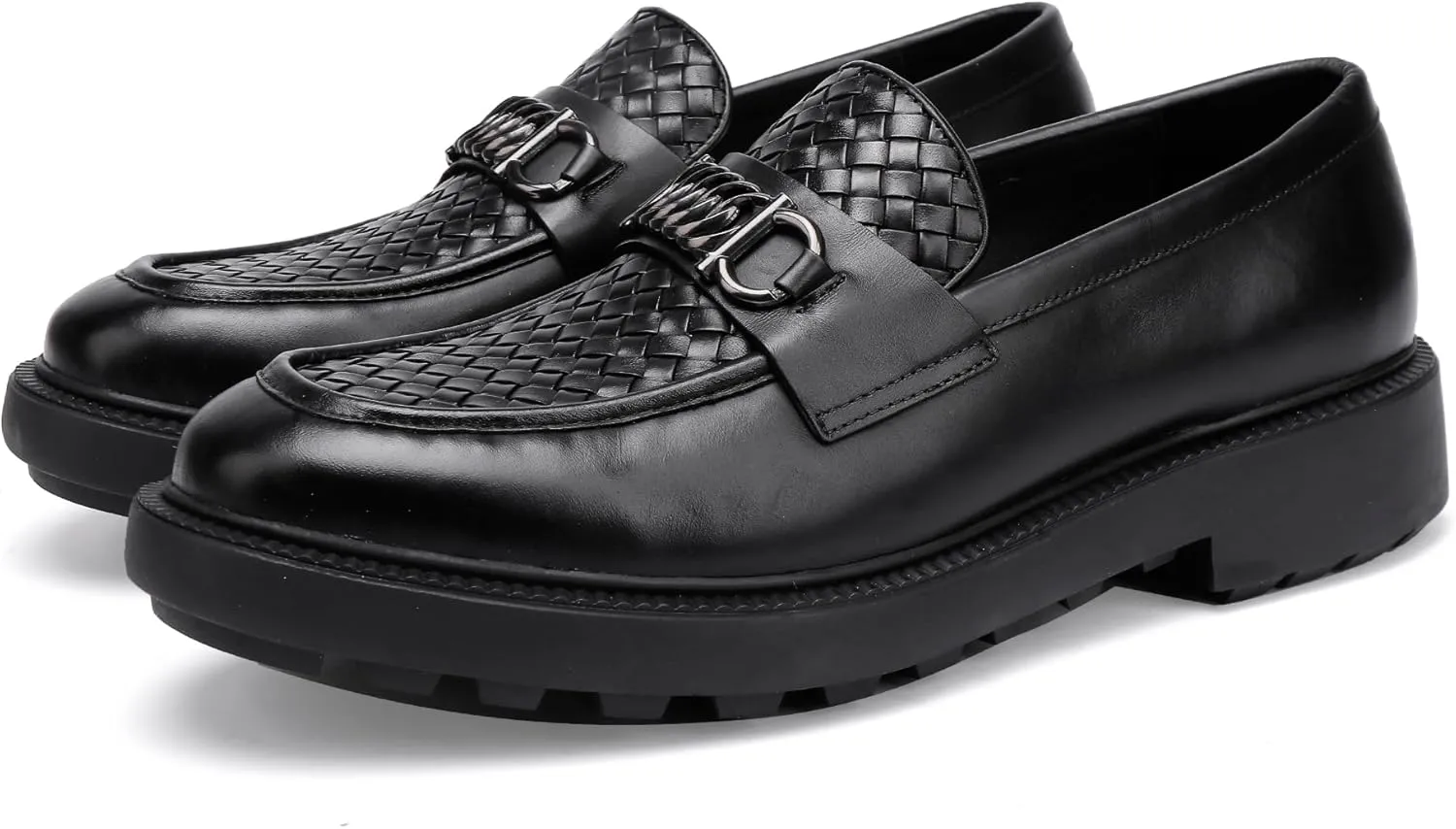 Men's Woven Dress Shoes Leather Casual Slip On Breathable Penny Loafers for Men