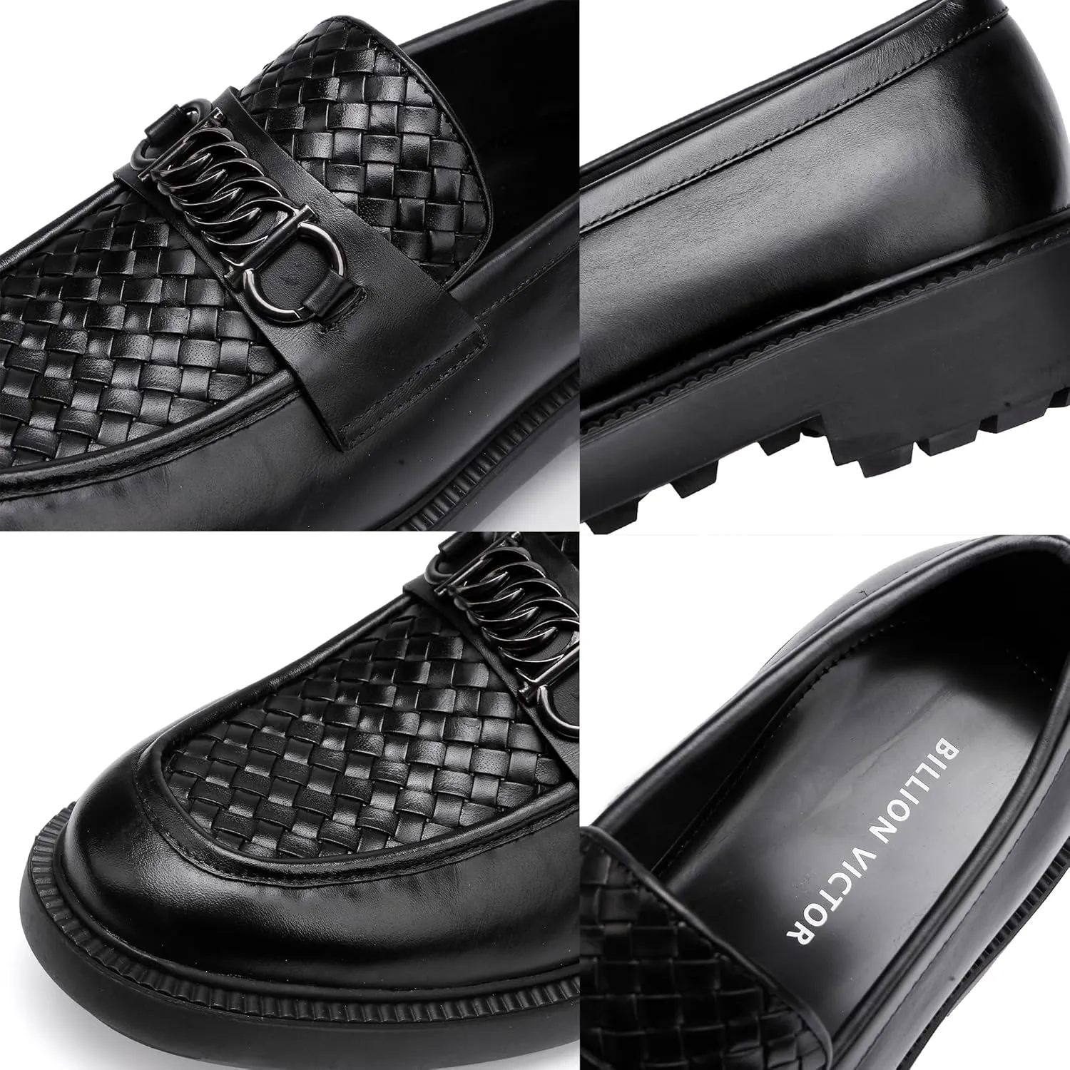Men's Woven Dress Shoes Leather Casual Slip On Breathable Penny Loafers for Men