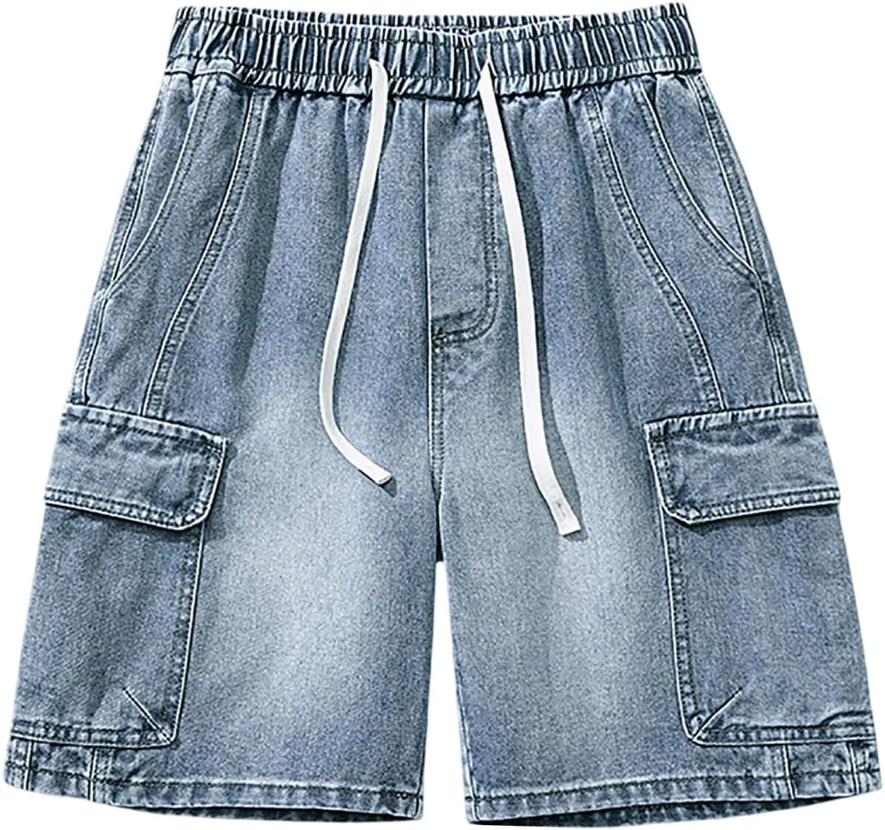 Mens Y2K Vintage Baggy Jean Shorts Wide Leg Hip Hop Mid Loose Denim Shorts with Pockets Streetwear