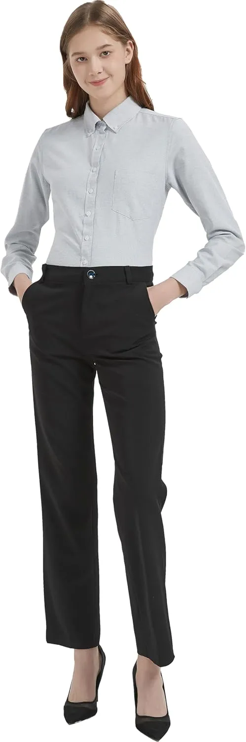 MGWDT Button Down Shirt Women Long Sleeve Blouse Oxford Shirt Classic-Fit Cotton Tops Wrinkle Resistant (2XS-3XL)