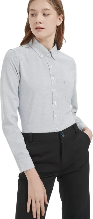 MGWDT Button Down Shirt Women Long Sleeve Blouse Oxford Shirt Classic-Fit Cotton Tops Wrinkle Resistant (2XS-3XL)