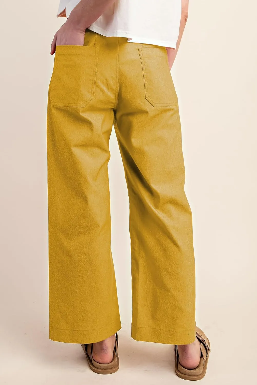 miduo Womens High Waisted Cropped Wide Leg Stretchy Straight Pants Trousers with Pockets