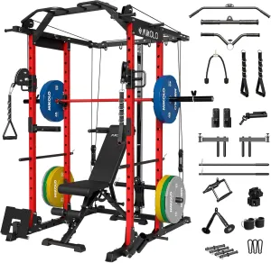 Mikolo Power Cage, Power Rack with Cable Crossover System, 1500LBS Squat Rack with LAT Pull Down System, Workout Cage with Pulley System for Fitness Home Gym