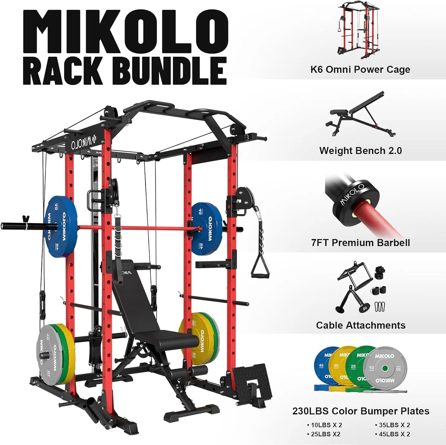 Mikolo Power Cage, Power Rack with Cable Crossover System, 1500LBS Squat Rack with LAT Pull Down System, Workout Cage with Pulley System for Fitness Home Gym