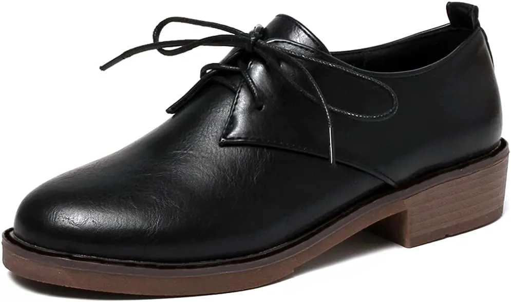 MIOKE Women's Classic Flat Saddle Oxford Shoes Lace Up Wingtip Perforated Low Heel Vintage School Brogues