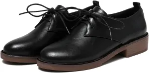 MIOKE Women's Classic Flat Saddle Oxford Shoes Lace Up Wingtip Perforated Low Heel Vintage School Brogues