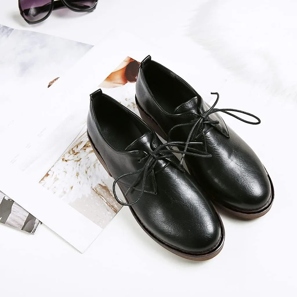 MIOKE Women's Classic Flat Saddle Oxford Shoes Lace Up Wingtip Perforated Low Heel Vintage School Brogues