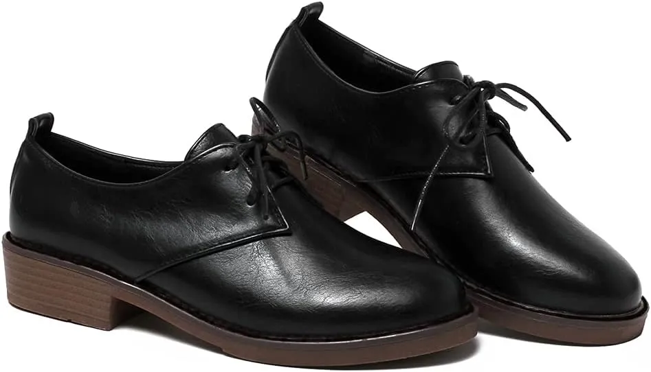 MIOKE Women's Classic Flat Saddle Oxford Shoes Lace Up Wingtip Perforated Low Heel Vintage School Brogues