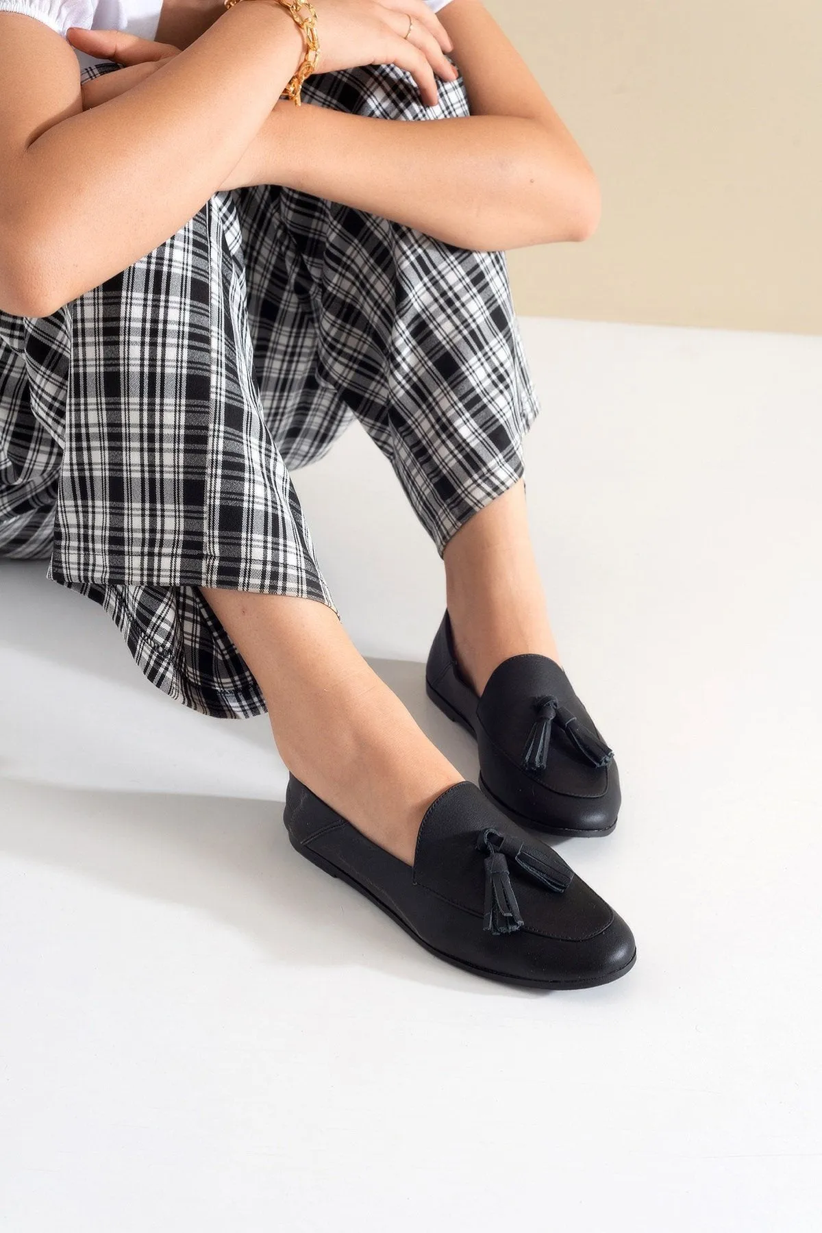 Mona - Black Soft Leather Tassel Loafers (Women)